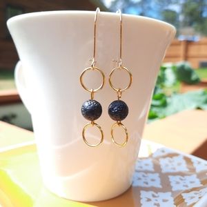 Black Lava Stone Circle Dangle Earrings